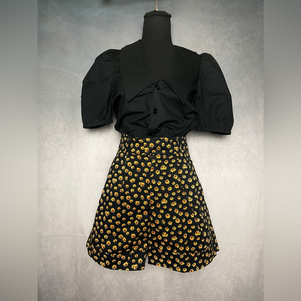 WeWoreWhat black and sunflower print romper size xs